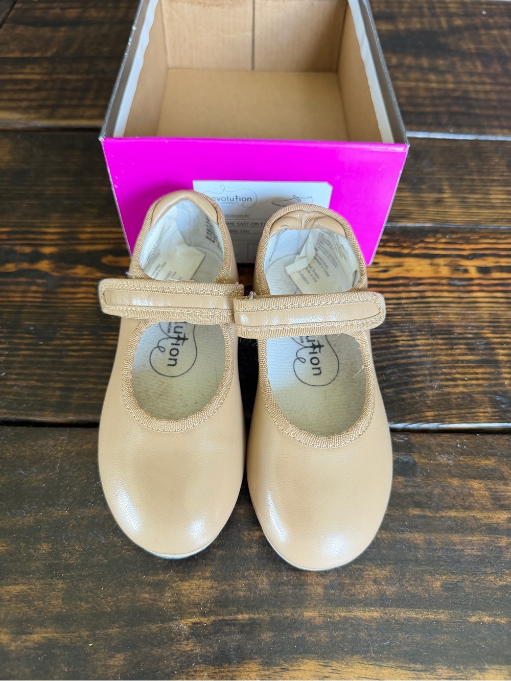 Revolution Girls Tan Tap Shoes with Hook-and-Loop Strap